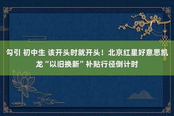 勾引 初中生 该开头时就开头！北京红星好意思凯龙“以旧换新”补贴行径倒计时