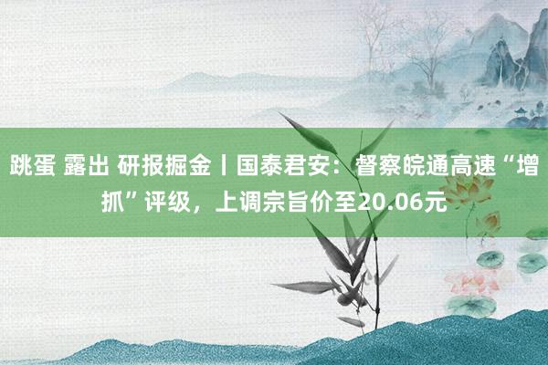 跳蛋 露出 研报掘金丨国泰君安：督察皖通高速“增抓”评级，上调宗旨价至20.06元