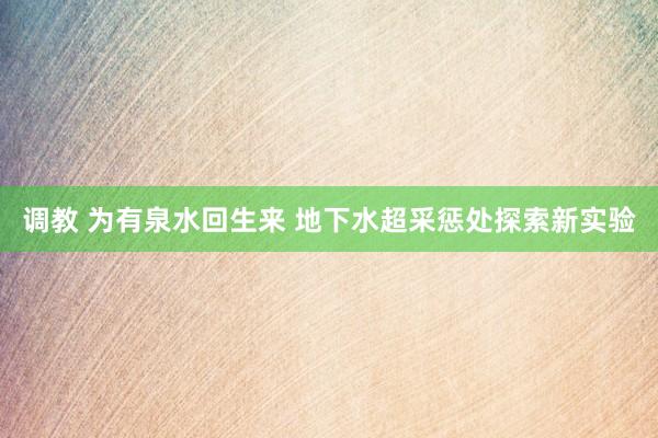 调教 为有泉水回生来 地下水超采惩处探索新实验